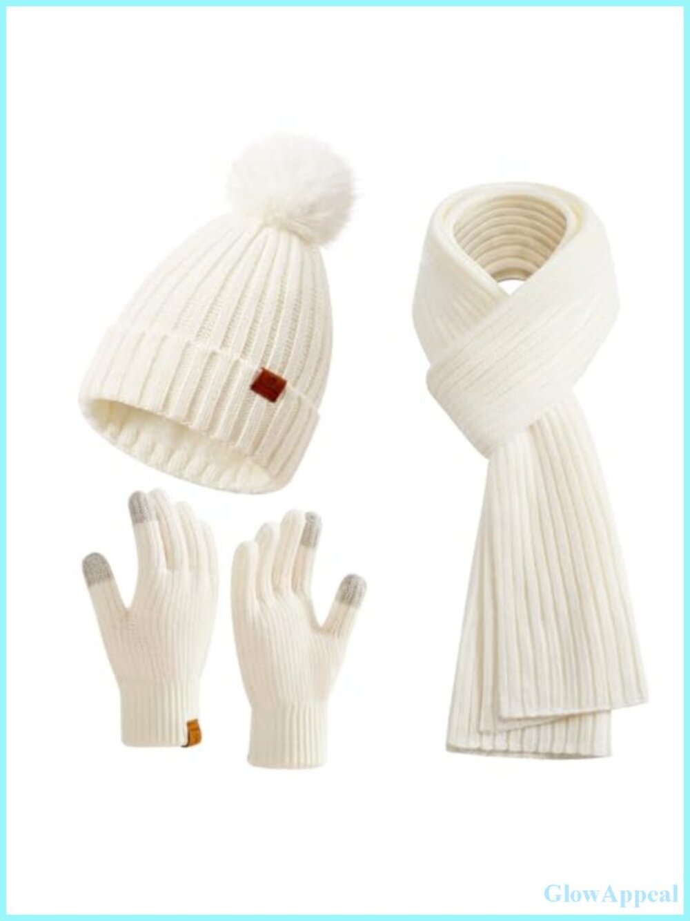 Womens Winter Hat Scarf Gloves Set - Acrylic Beanie with Touchscreen Gloves